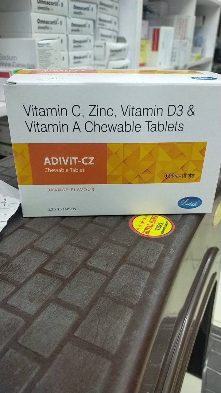 Adivit CZ (Vitamin C, Zinc, Vitamin D3 & Vitamin A chewable tablets)