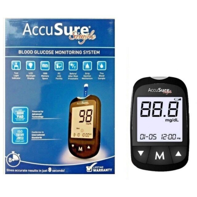 Accusure Simple Glucometer with 25 Test Strips - Prem Medical