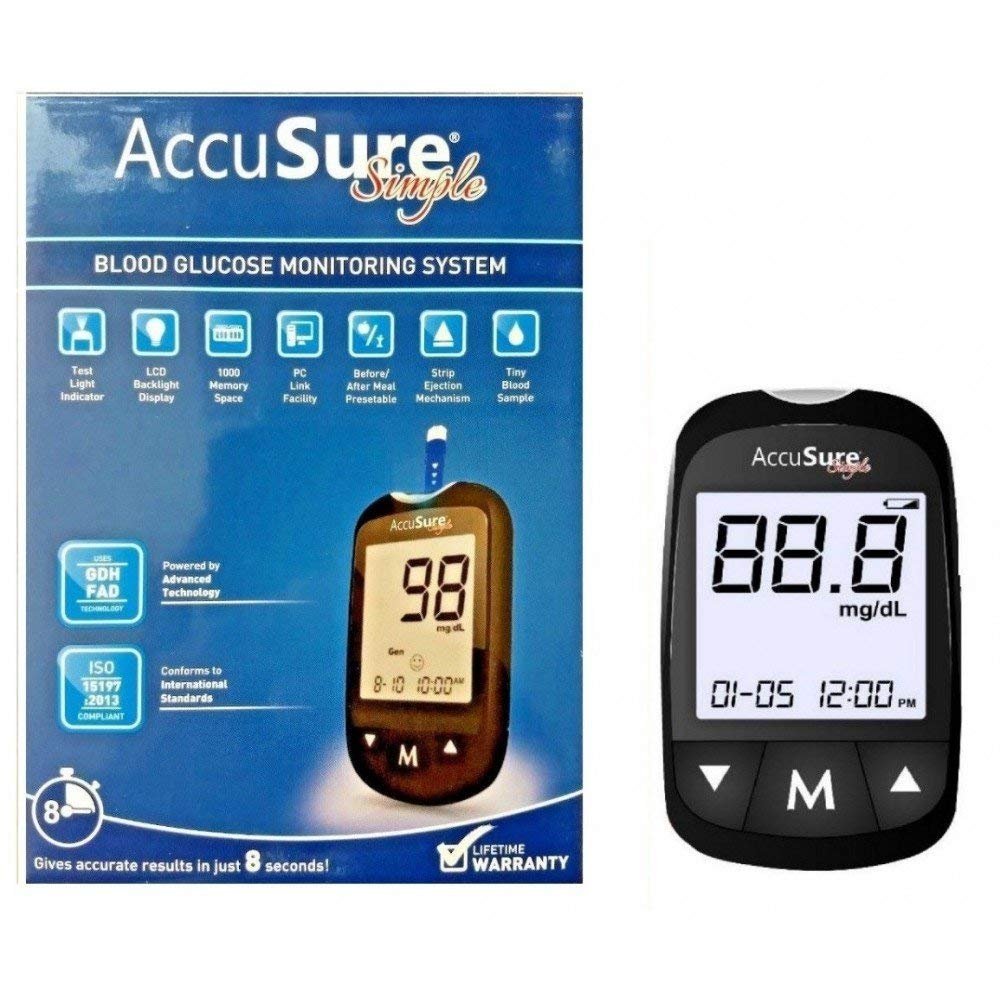 Accusure Simple Glucometer with 25 Test Strips