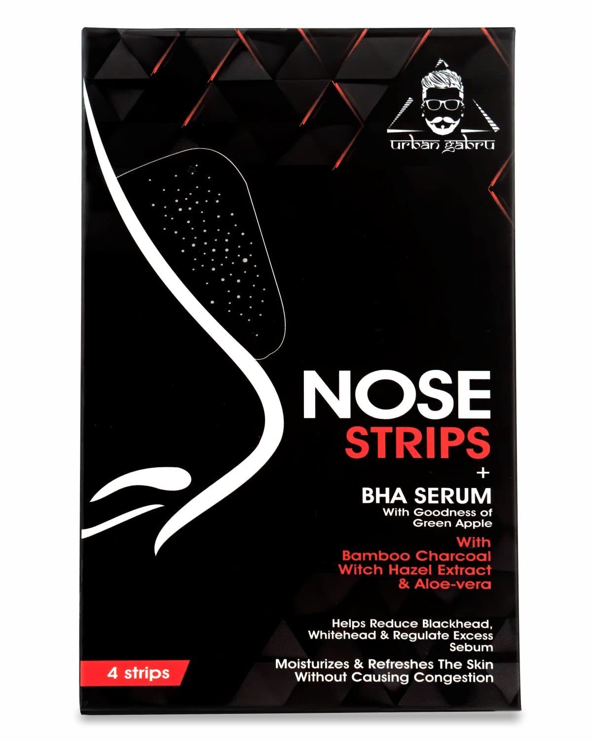 UrbanGabru Nose Strips (4 Strips) BlackWhitehead Remover + BHA Serum to Treat Pores